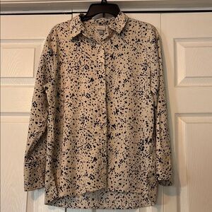 A New Day Women's Button Down Shirt - Beige with Black Spots